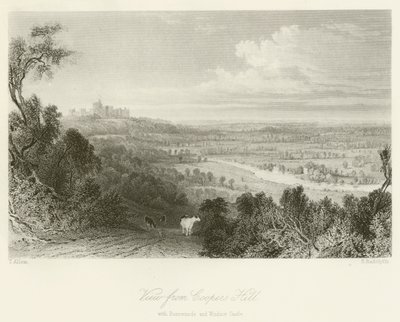 Vista da Coopers Hill, com Runnemede e Castelo de Windsor de after Thomas Allom