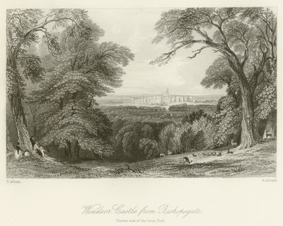 Castelo de Windsor de Bishopsgate, lado Surrey do Grande Parque de after Thomas Allom