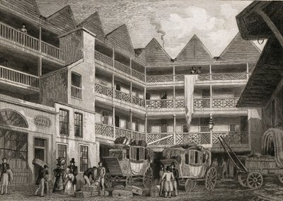 O Velho Touro e Boca Inn, St Martins-le-Grand, 1831 de Thomas Hosmer after Shepherd