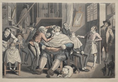 Uma barbearia de after Thomas Rowlandson