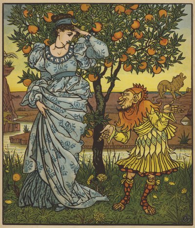 A anã amarela resgata a princesa dos leões de after Walter Crane