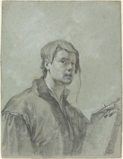 Um artista segurando um livro e uma bússola de after Willem Drost