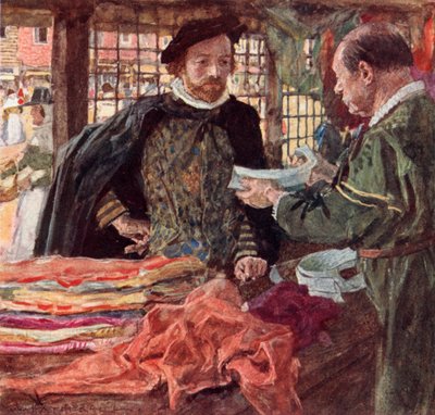 Shakespeare em um Mercers para comprar um dos novos colares que estão substituindo os rufos de after William Hatherell