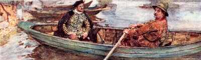 Shakespeare com um homem da água sendo remado pelo Tamisa, Londres de after William Hatherell