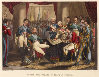 Assinatura do Tratado de Paz em Viena, 1818 (aquatinta colorida) de after William Heath