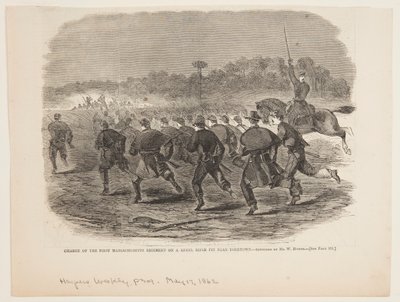 Carga do primeiro regimento de Massachusetts em um poço de rifle rebelde perto de Yorktown de Winslow Homer