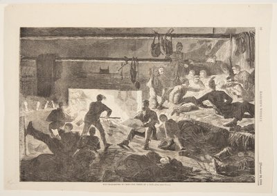 Winter-Quarters in Camp – O interior de uma cabana de Winslow Homer