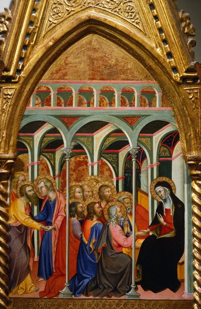 Altarpiece com cenas da Virgem: O adeus de Maria aos apóstolos por Bartolo di Fredi (1330-1410) de also Manfredi de Battilori Bartolo di Fredi