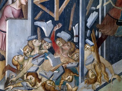 Queda da Casa de Jó, cena das Histórias do Antigo Testamento de also Manfredi de Battilori Bartolo di Fredi