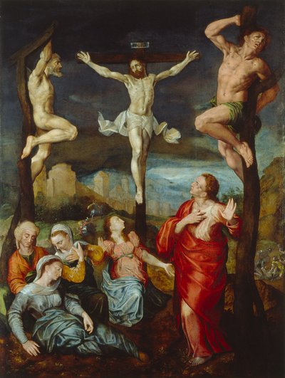 Neerlandês: Cristo na cruz com Maria, João e Maria Madalena de anonymous 