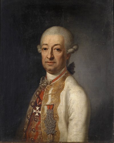  Retrato do Príncipe Marechal de Campo Imperial e Real Franz Ulrich Kinsky von Wchinitz und Tettau (1726-1792) com a Cruz do Comandante da Ordem de Maria Teresa, no verso atribuído a Johann Baptist Lampi, o Ancião. de anonymous Austrian