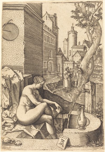 Susanna Surpreendida pelos Dois Anciões de anonymous Germany 16th Century after Heinrich Aldegrever
