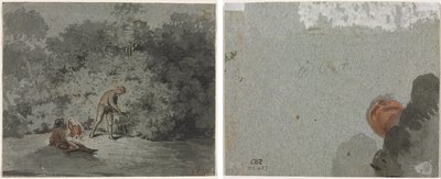 Bicha Gatherer (reto) Estudo de uma cabeça vista de baixo (verso) de attributed to Francisque Millet