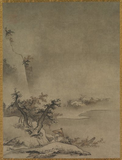 Servo chinês andando na chuva de attributed to Gakuō Zōkyū