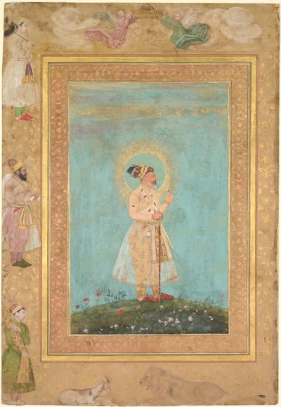 Shah Jahan segurando um espinélio e uma longa espada Deccan, do álbum Late Shah Jahan de attributed to Hashim
