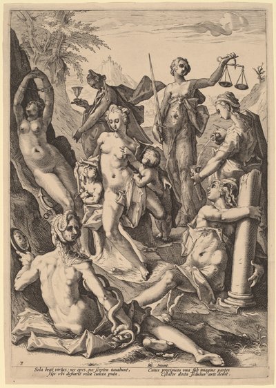 As sete virtudes de attributed to Jacob Matham, after Hendrik Goltzius