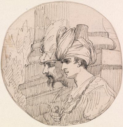 Duas cabeças numa Roundel de attributed to John Hamilton Mortimer