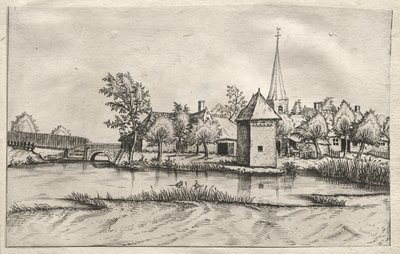 Vistas das vilas em Brabante e Campine: uma vila com fosso de attributed to Master of the Small Landscapes