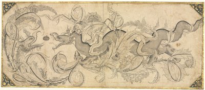 Dragão na folhagem com cabeças de leão e fênix de attributed to Sahkulu