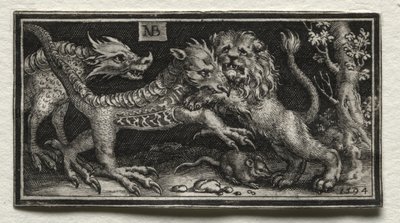Leão lutando contra duas bestas de attributed to Tobias Stimmer