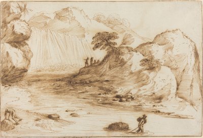 Paisagem com uma cachoeira de called Guercino Giovanni Francesco Barbieri