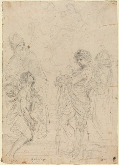Madonna e Criança com Santos Gimignano, João Batista, Jorge e Pedro Mártir de called Guercino Giovanni Francesco Barbieri