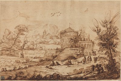 Paisagem com Fortaleza e Rio de called Guercino after Giovanni Francesco Barbieri