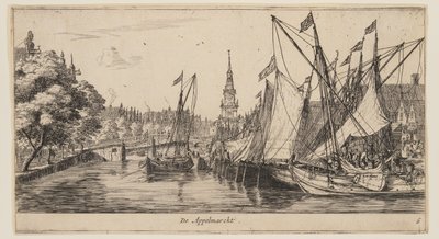 De Appelmarckt, a partir de Vistas de Amesterdão de called Zeeman Reinier Nooms