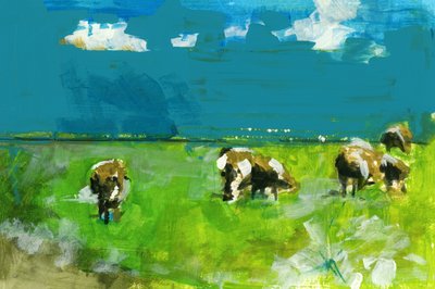 Paisagem com vacas a pastar de cartissi