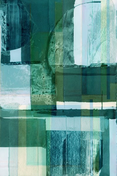 Abstrato em tons de verde e azul em camadas de cartissi