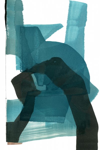 Formas abstratas em tons de azul-petróleo em camadas de cartissi