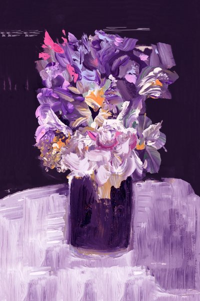 Ramos de flores em tons de roxo pictórico de cartissi