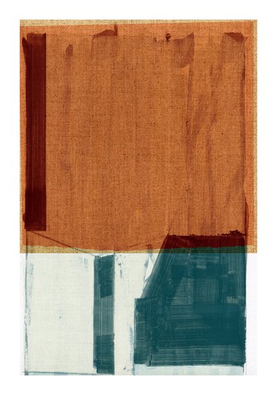 Blocos abstratos em tons de verde-azulado e ferrugem de cartissi