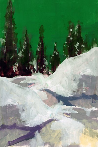 Caminho nevado, céu verde de cartissi