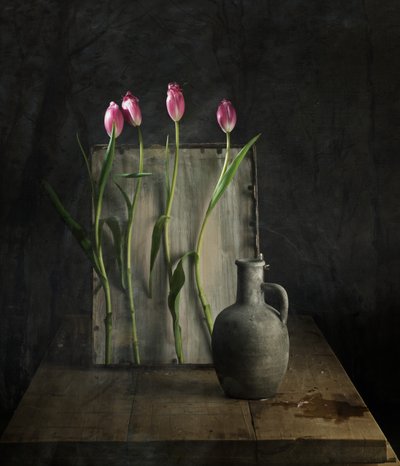 Natureza morta com tulipas rústicas de chenyi wang