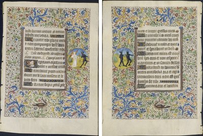 Leaf from a Book of Hours: Angel Chasing a Devil (reto) e Two Devils (verso) de circle of Coëtivy Master