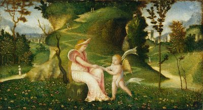 Vênus e Cupido em uma paisagem de circle of Giorgione