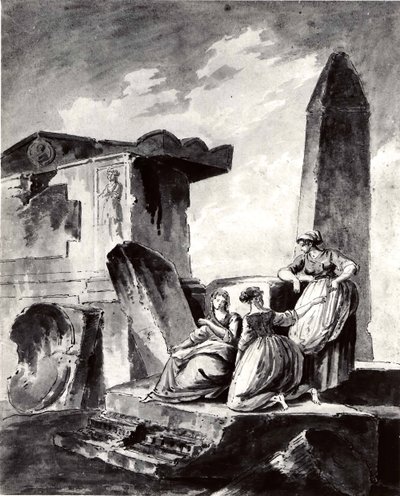 Três meninas por ruínas, ca. 1790. de copy after Hubert Robert.