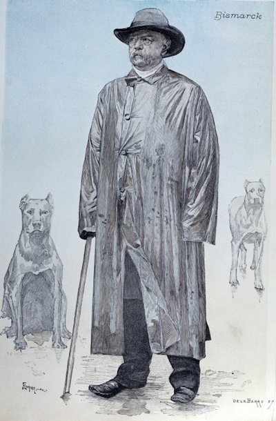 Chanceler Bismarck e seus cães, ilustração de capa de La Revue Illustree gravada por Florian, outubro de 1887 de de La Barre