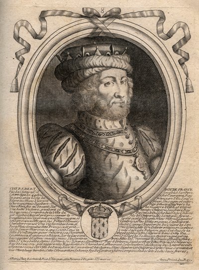 Retrato de Caribert, rei dos Francos (561-567) - Caribert ou Charibert (d.567) Rei dos Francos - gravura de 