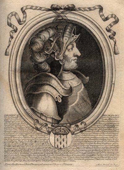 Retrato de Childeric II, Rei dos Francos de 670 a 673 - CHILDERIC II 655-675 Rei merovíngio de França e Austrália - gravura de 