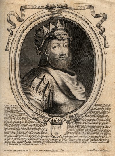 Retrato de Childeric I, rei dos Francos Salianos (436-481) - CHILDERIC I Rei dos Francos Salianos - gravura de 