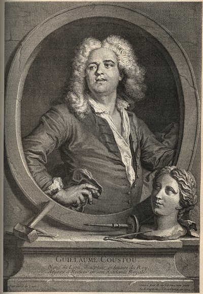 Retrato de Guillaume Coustou (1677-1746) Escultor francês - gravura de Larmessin depois de J.de Lien de de Larmessin