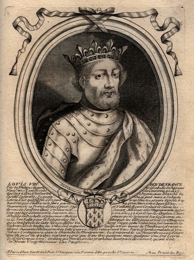 Retrato de Luís VIII (1187 - 1226), Rei de França - Luís VIII (1187-1226) Rei de França - gravura de "Les Augustes Representations of all the Kings of France from Pharamond to LouisXIV", Paris de de Larmessin