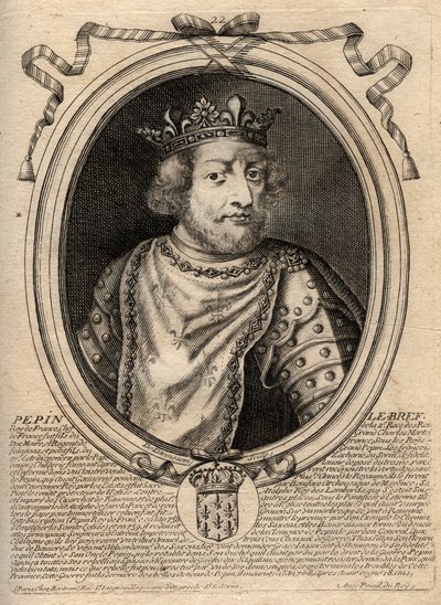 Retrato de Pepin III dit Pepin le Brief (714-768) rei da França - Pepin III (714-68) (Pepin the Short) rei do Frank - gravura de 