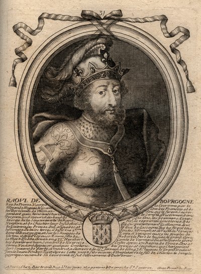 Retrato de Raoul de France (ou Rodolphe, c. 890-936) Rei dos Francos - Rudolph (Raoul, Rodolphe) de Borgonha, Rei de França (923-936) - gravura de 