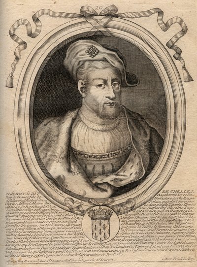 Retrato de Thierry IV (713-737) rei dos Francos de 721 a 737 - THIERRY IV (Theodoric) rei dos Francos - gravura de 