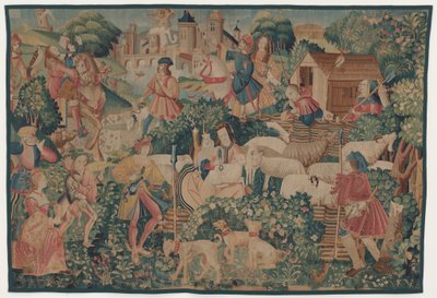 Cenas de Caça e Pastoral, com tosquia de pastora de design probably French 16th Century, Paris; woven in southern Netherlands or Paris in an undetermine workshop