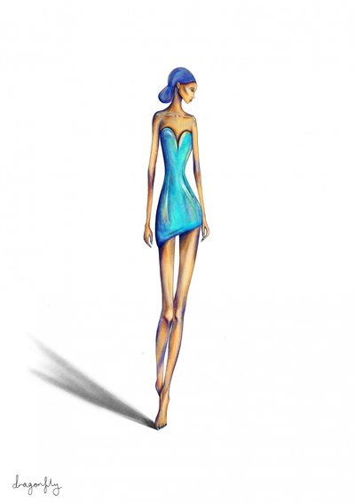 Vestido azul elegante para mulher de dragonfly