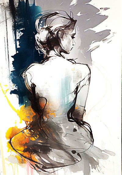 Uma pintura de uma mulher sentada, Serenidade em silhueta, impressões de arte em tela de F. Abderrahim